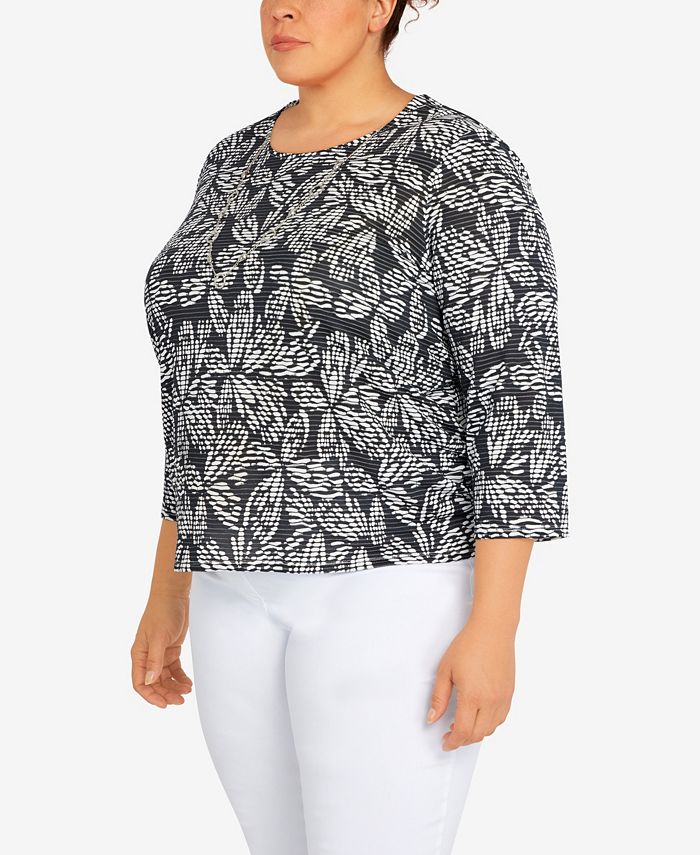 Alfred Dunner Plus Size Classic Floral Jacquard Butterfly Knit Top with ...