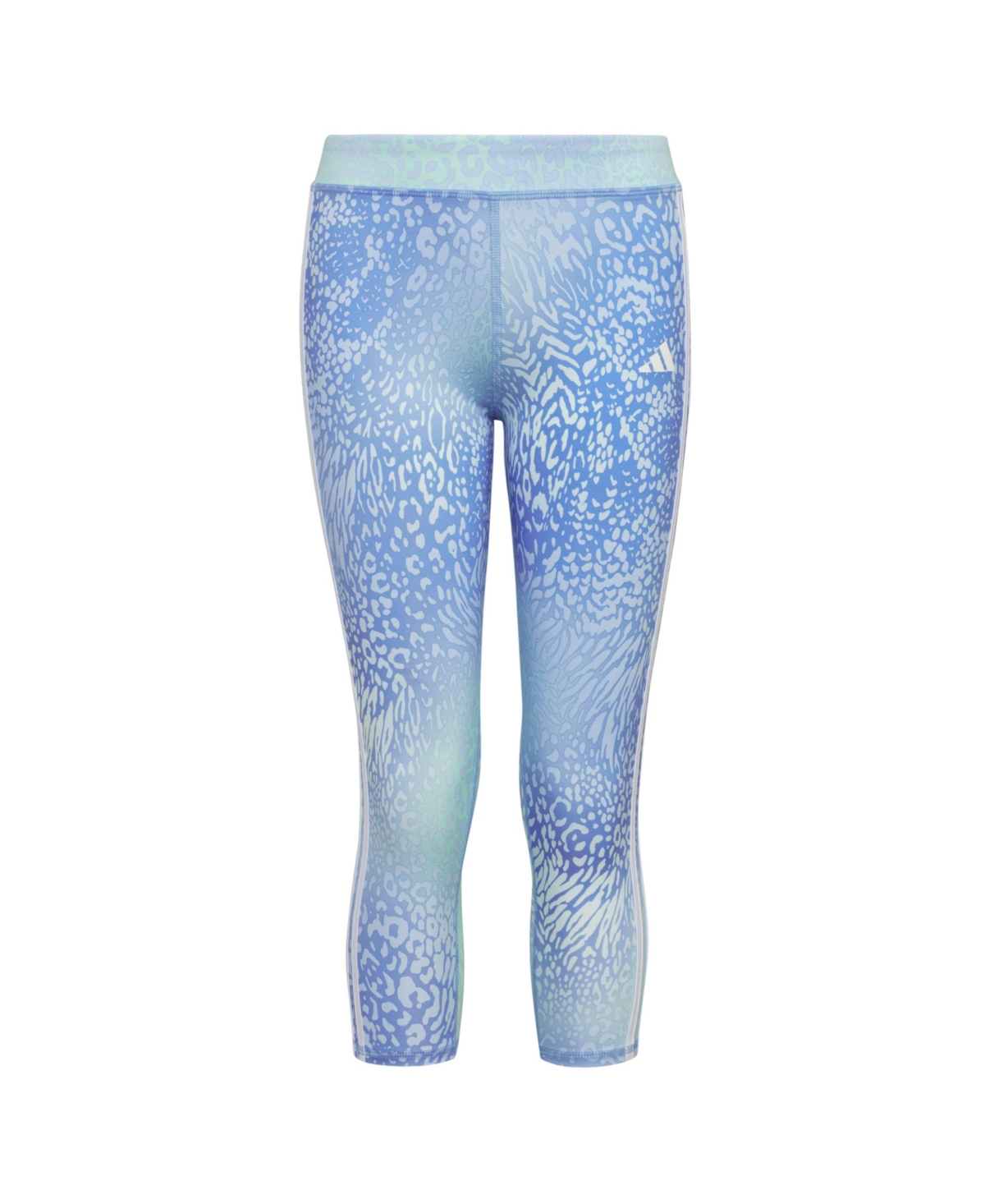 Adidas Originals Big Girls Aeroready All Over Print 3-stripes 7/8 Active Tights In Blue With Green