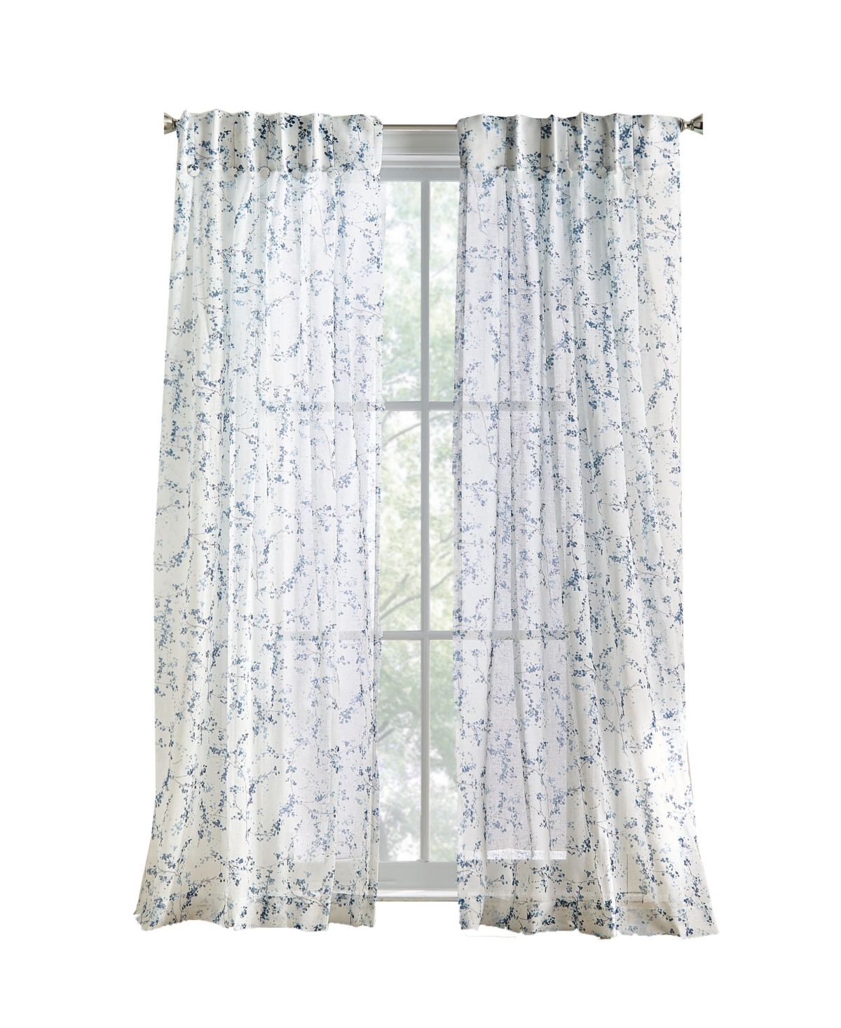 Dkny Wallflower Sheer Inverted Pleat With Button 2 Piece Window Panel, 96" X 32" In Indigo