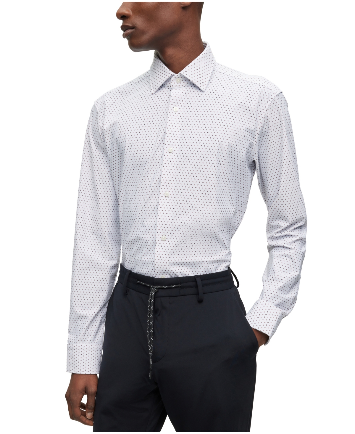 Hugo Boss Boss By  Men's Printed Performance-stretch Regular-fit Dress Shirt In White