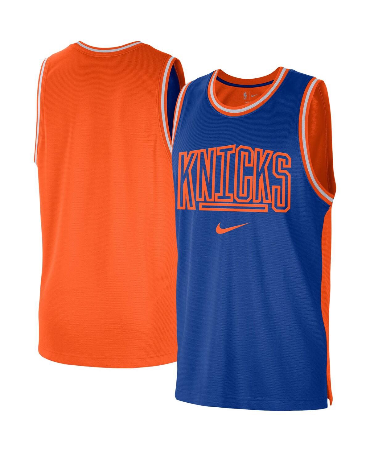 Nike Men's  Blue And Orange New York Knicks Courtside Versus Force Split Dna Performance Mesh Tank To In Blue,orange