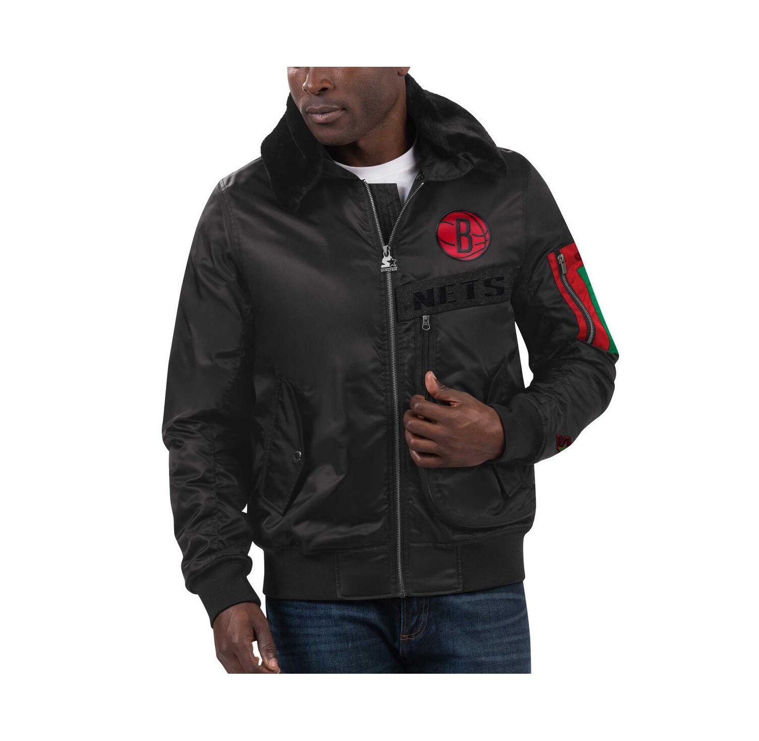 Men's x Ty Mopkins Black Brooklyn Nets Black History Month Satin Full-Zip Jacket