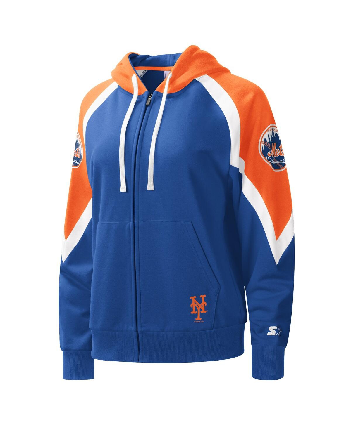 Shop Starter Women's  Royal, Orange New York Mets Hail Mary Full-zip Hoodie In Royal,orange