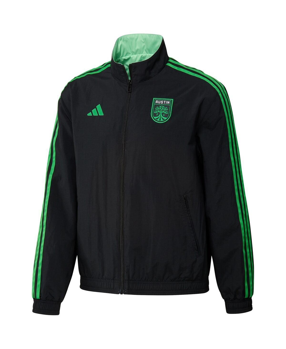 Shop Adidas Originals Men's Adidas Black And Green Austin Fc 2023 On-field Anthem Full-zip Reversible Team Jacket In Black,green