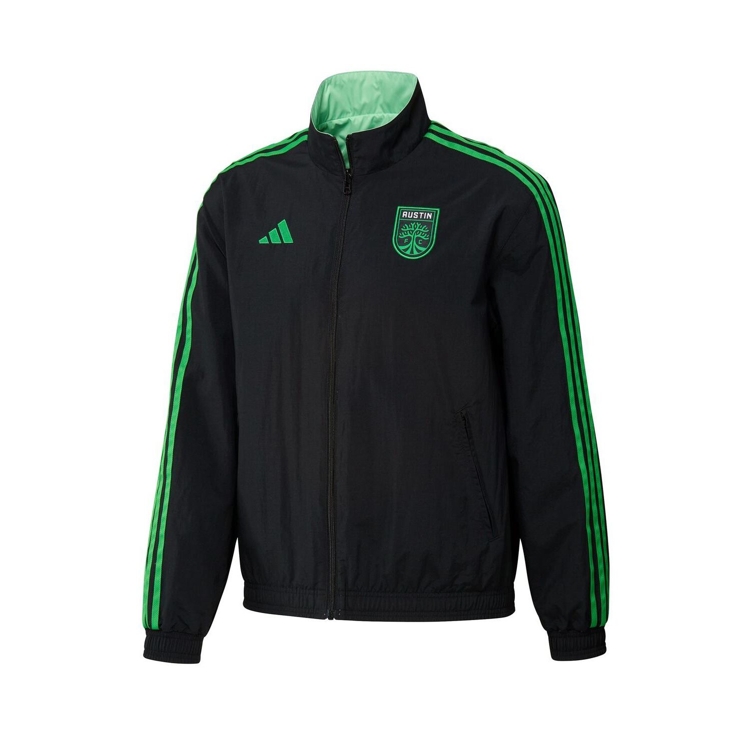 Men's Black and Green Austin FC 2023 On-Field Anthem Full-Zip Reversible Team Jacket