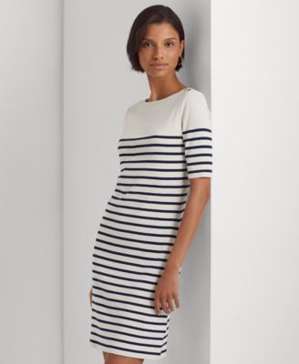 Lauren Ralph Lauren Women's Striped Cotton Boatneck Dress - Macy's