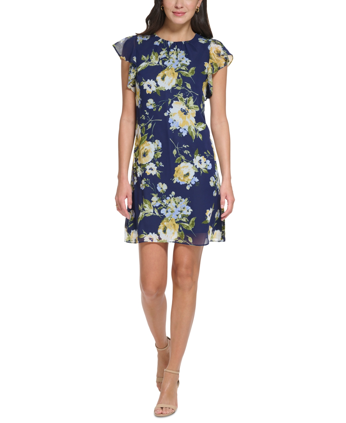 Jessica Howard Women's Floral-Print Flutter-Sleeve A-Line Dress