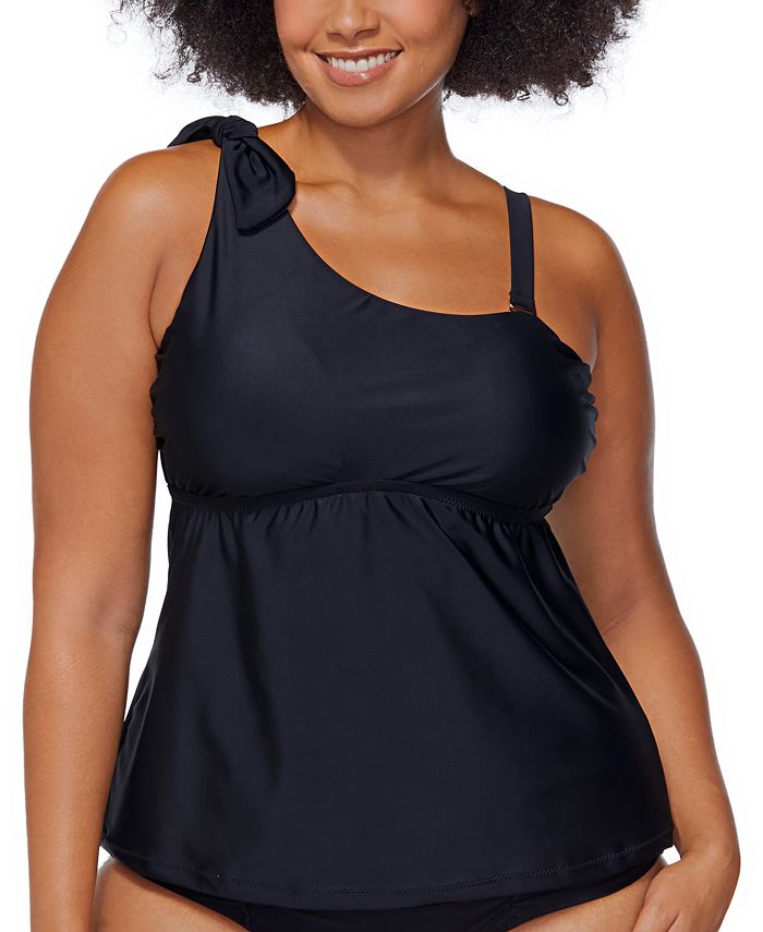 Raisins Curve Plus Size Solid Marita OneShoulder RemovableStrap Tankini Top Macy's