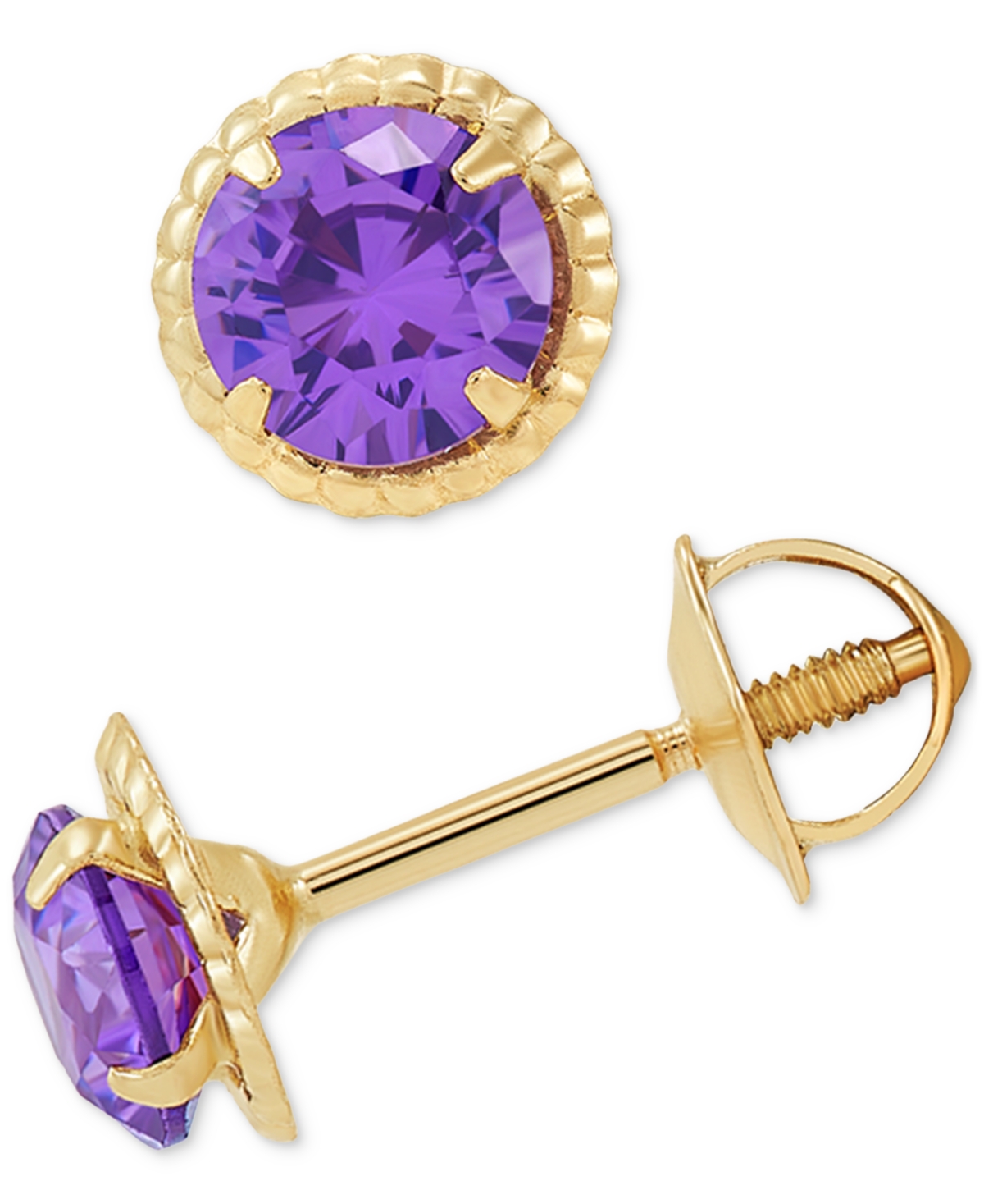 Macy's Children's Cubic Zirconia Beaded Frame Stud Earrings In 14k Gold In Purple