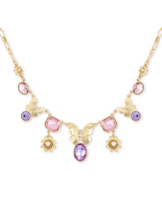 GUESS - Gold-Tone Tanzanite & Light Rose Statement Necklace, 18" + 2" extender