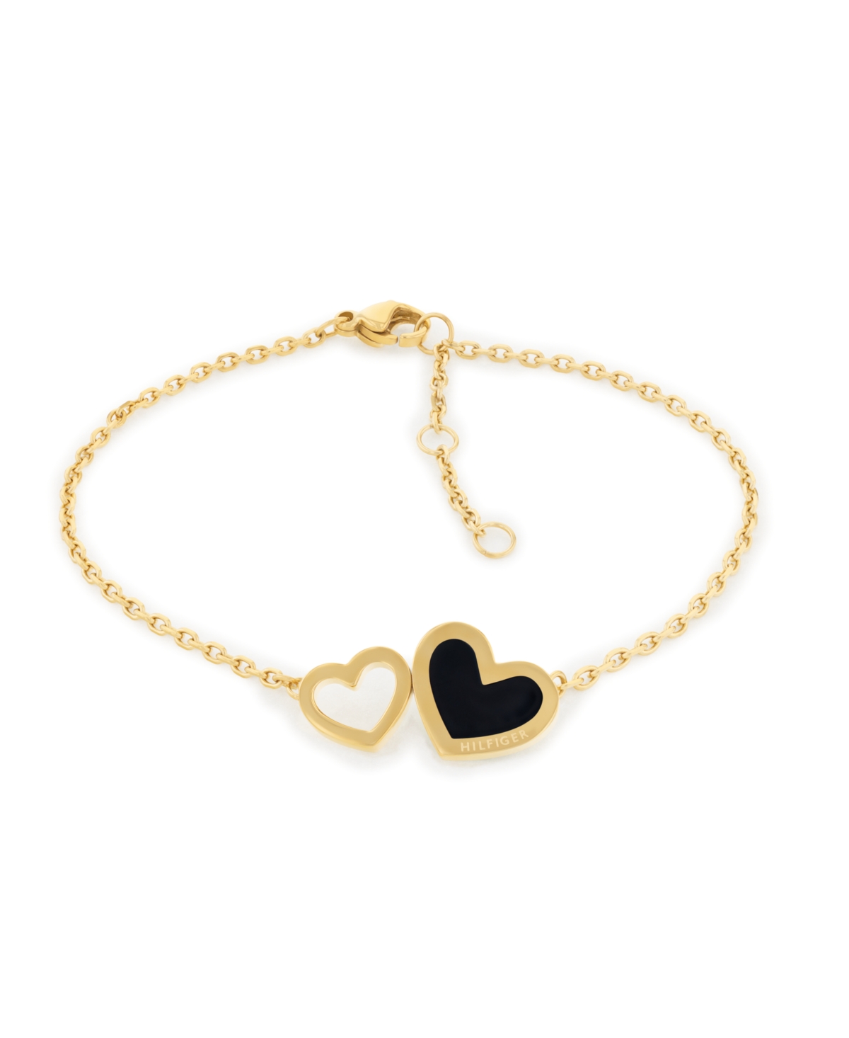 Tommy Hilfiger Black Enamel Heart Bracelet In 18k Gold Plated
