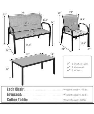 4 PCS Patio Furniture Set Sofa Coffee Table Steel Frame Garden Deck