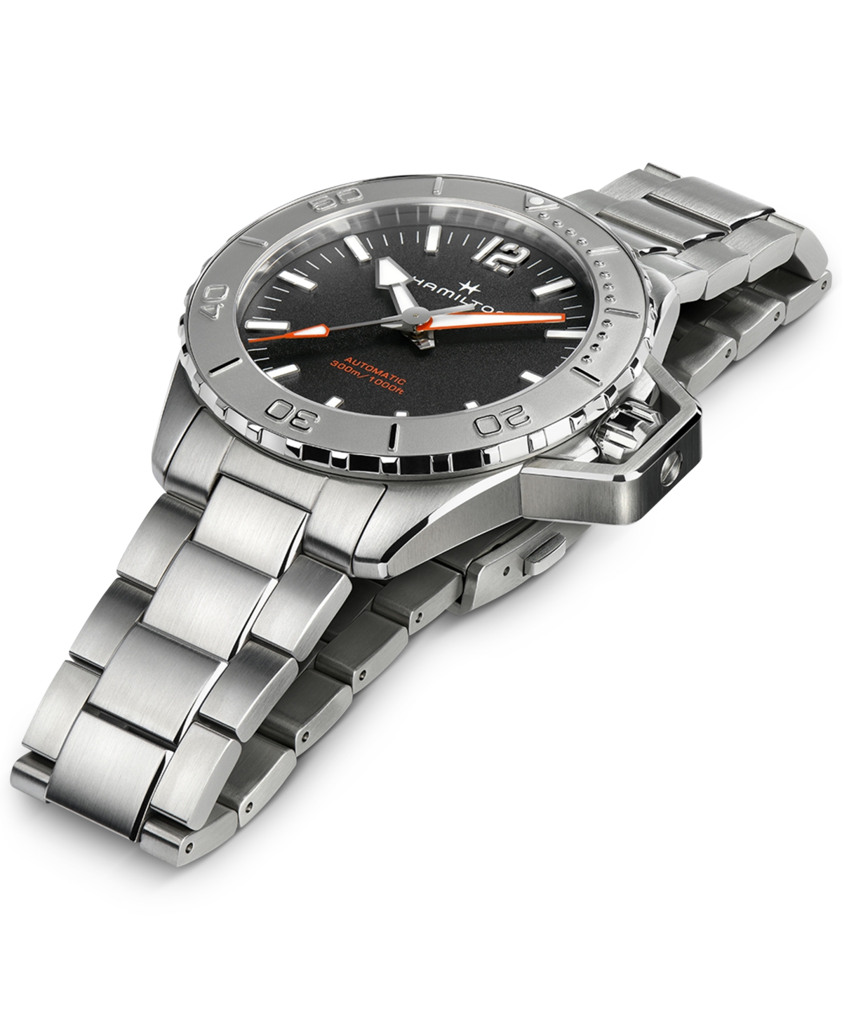 Shop Hamilton Men's Swiss Automatic Khaki Navy Frogman Stainless Steel Bracelet Watch 46mm In Black
