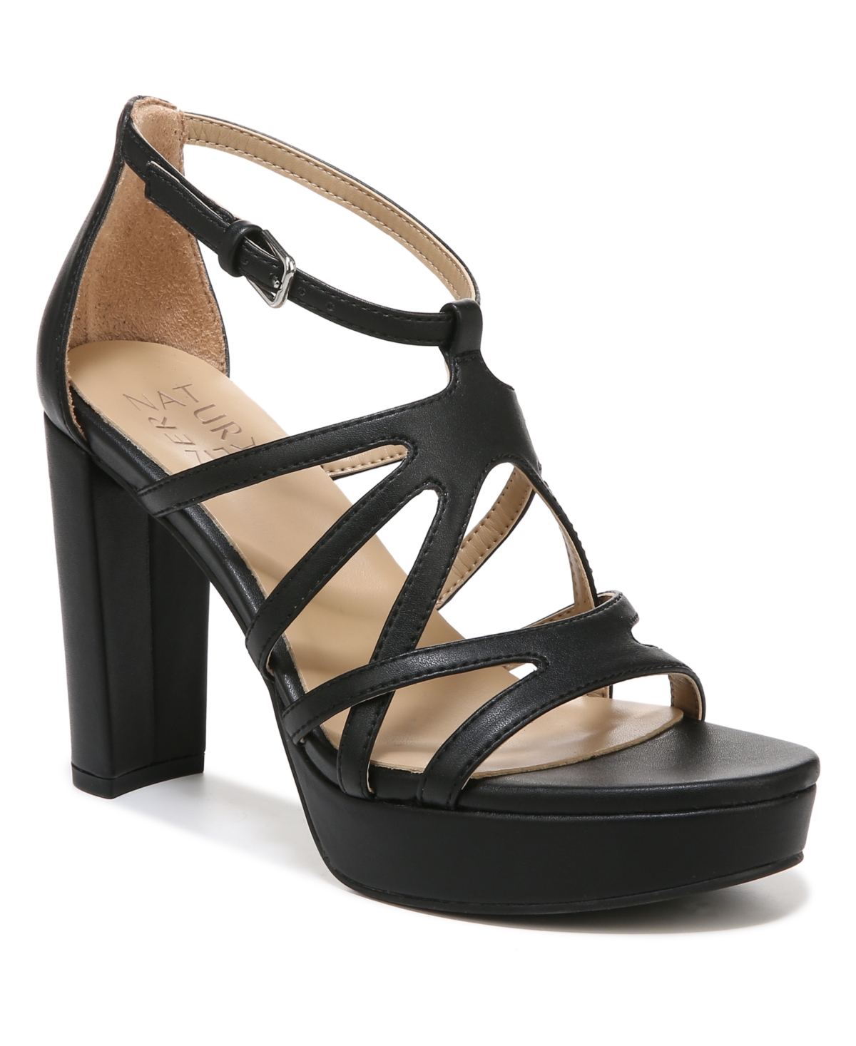 Naturalizer Women s Neona Strappy Sandal in Black Smooth Synthetic 9.5 Smart Closet