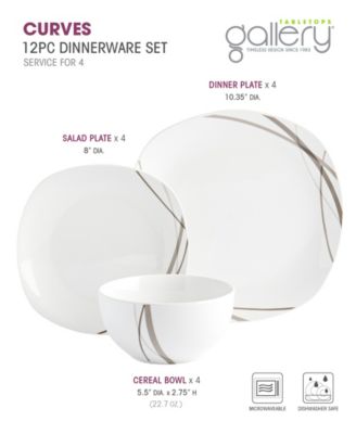 Curves Square 12 Pc. Dinnerware Set, Service for 4