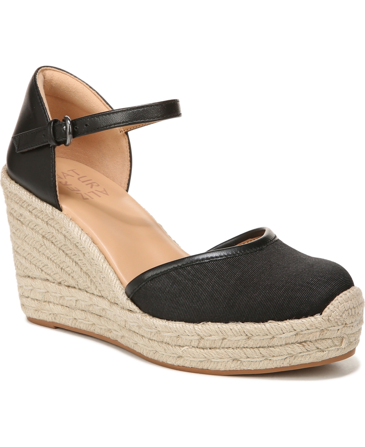 Naturalizer Bianca Wedge Espadrilles Black Fabric Leather