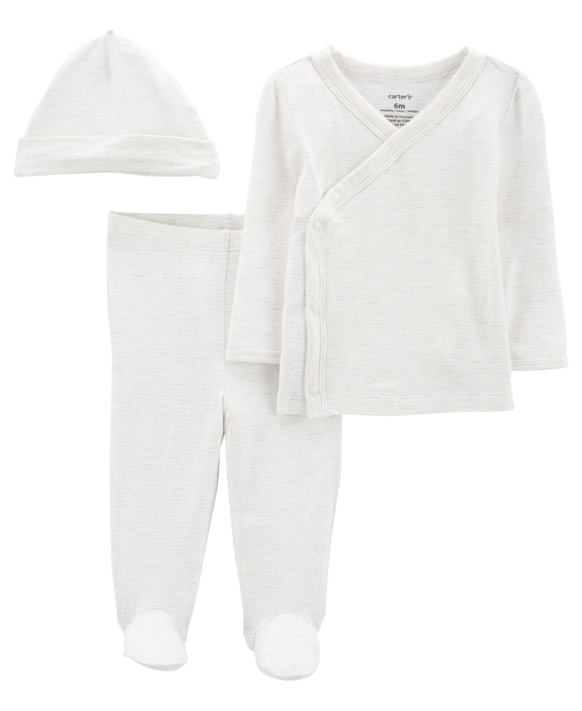 Carter's Baby Boys Or Baby Girls Purelysoft Side Snap Bodysuit, Pants And Cap, 3 Piece Set In White