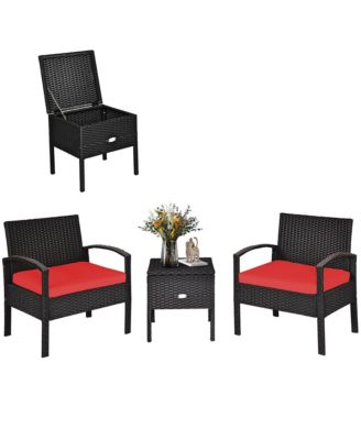 3PC Outdoor Patio Rattan Furniture Set  Coffee Table Cushioned Sofa