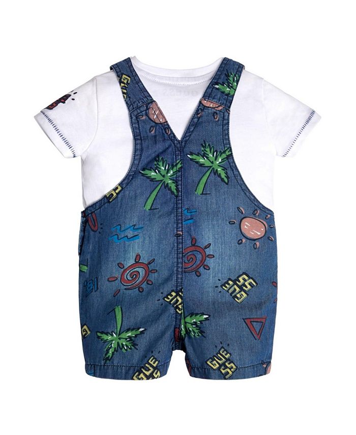 GUESS Baby Boys Jersey Knit T Shirt and Denim Shortall, 2 Piece Set