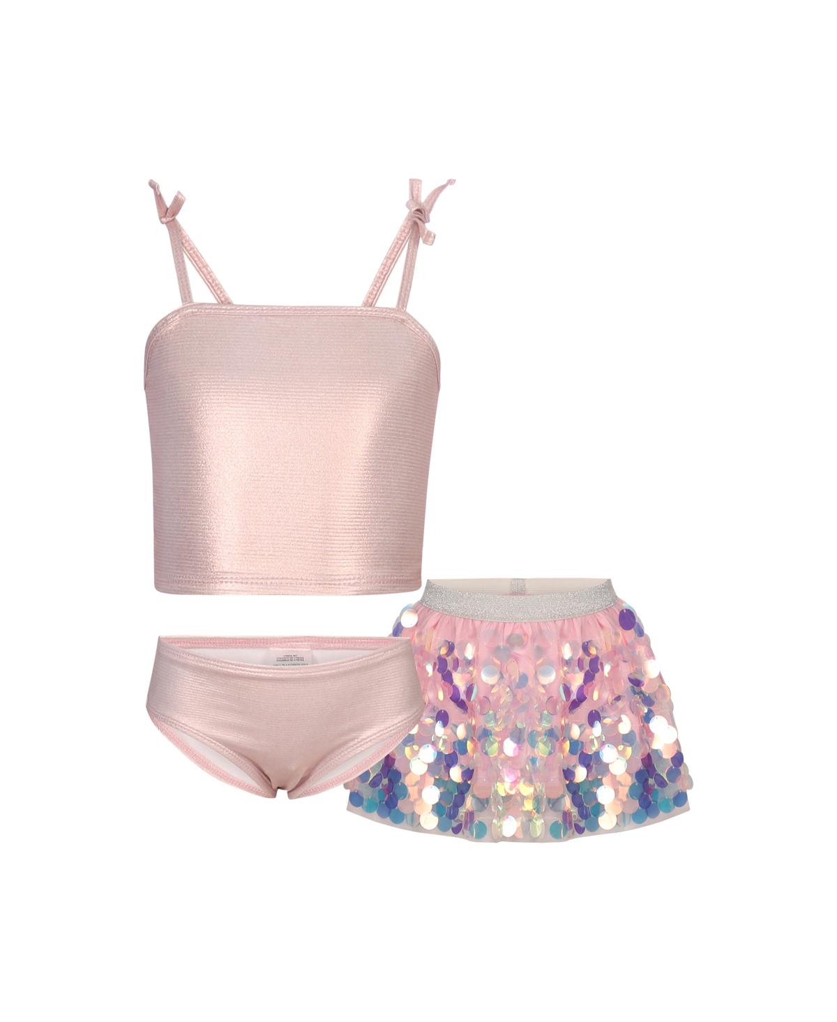 Vince Camuto Big Girls Cover-up Swimsuit, 3 Piece Set In Pink