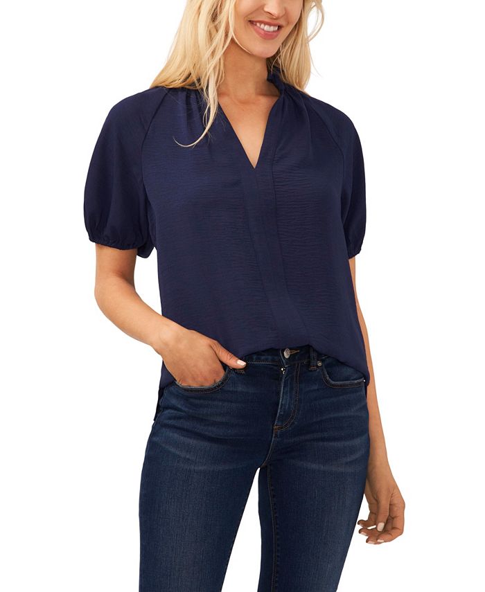 CeCe Women's Short Sleeve Ruffle Neck Raglan Split Neck Blouse - Macy's