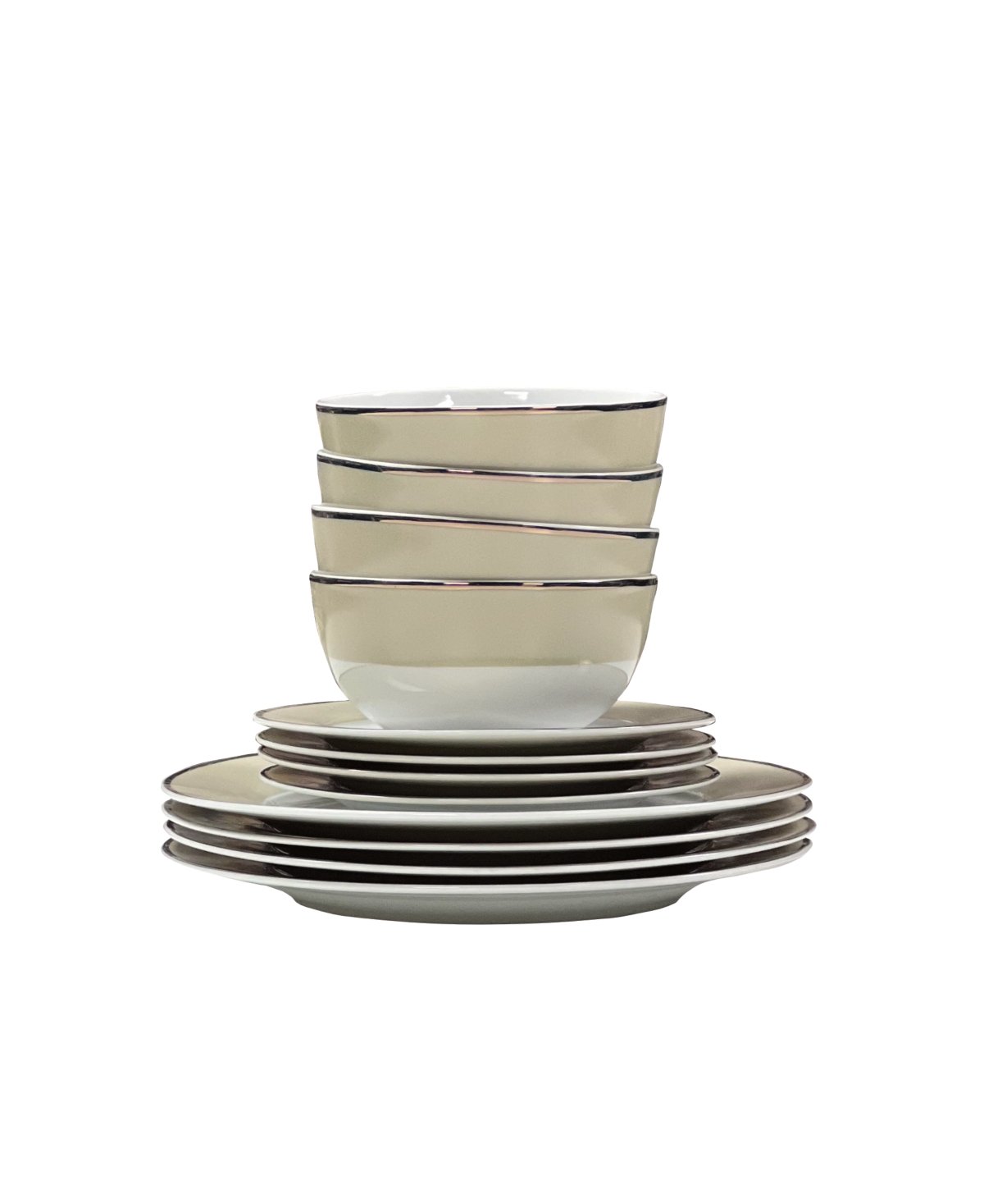 Martha Stewart Gracie Lane Gold-tone Rimmed 12 Piece Fine Ceramic Dinnerware Set, Service For 4 In White