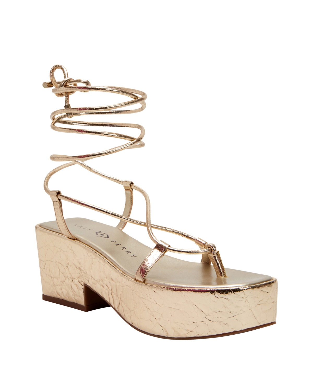 Shop Katy Perry Women's The Busy Bee Lace Up Wedge Sandals In Gold