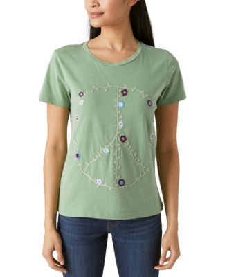 Lucky Brand - Women's Cotton Embroidered Peace Sign T-Shirt