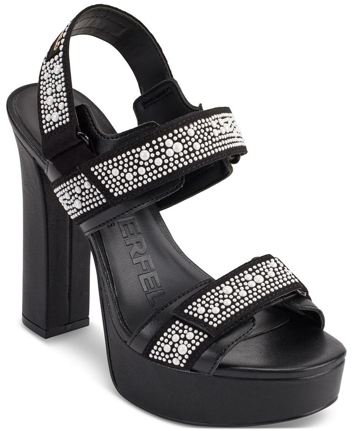 CHANEL Black Fabric Pearl Embellished Straps Wedge Heel Sandals 40
