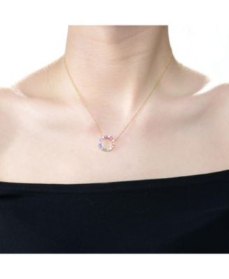 Sterling Silver Rainbow Cubic Zirconia Circle Pendant Necklace
