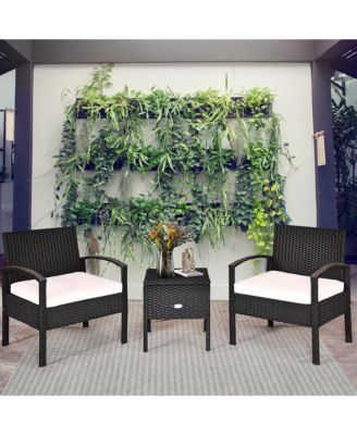 3PC Outdoor Patio Rattan Furniture Set  Coffee Table Cushioned Sofa