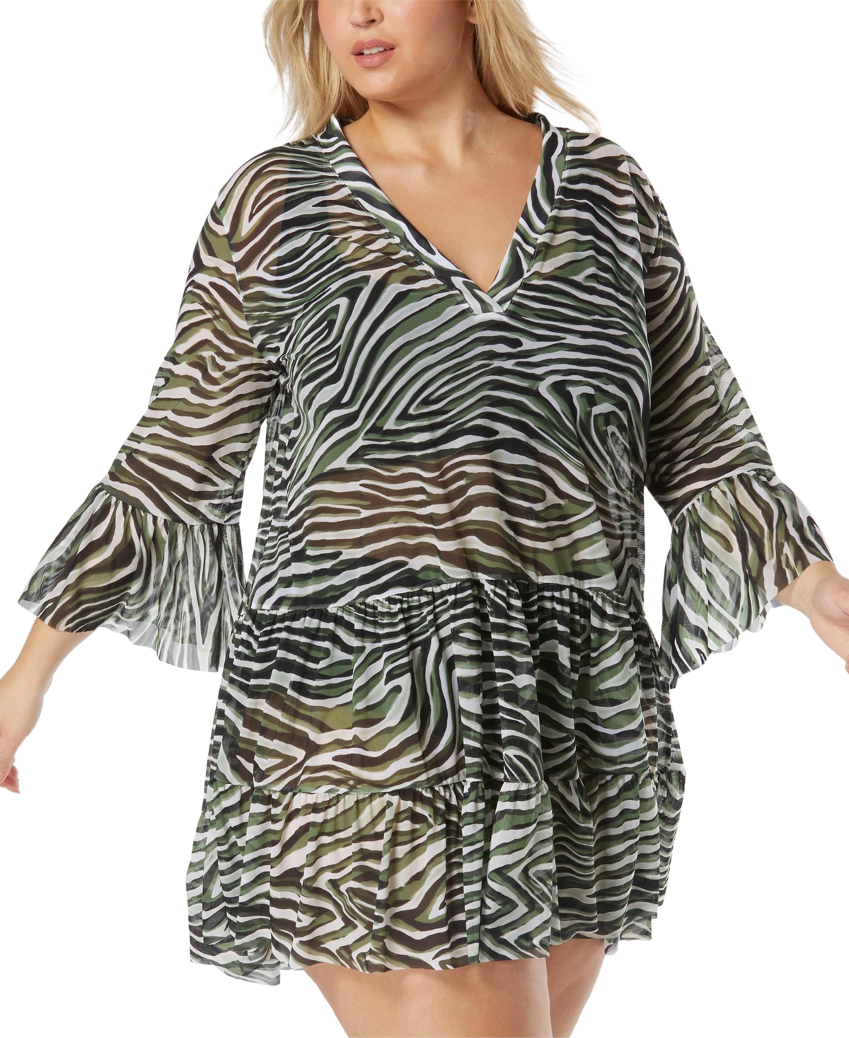 Shop Coco Reef Women's Printed Enchant Tiered Swim Dress Cover-up In Black