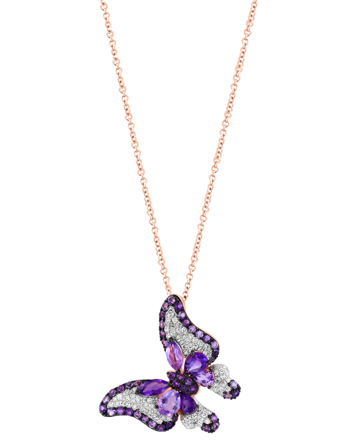 Effy Collection Effy Amethyst (1-3/4 Ct. T.w.) & Diamond (1/3 Ct. T.w.) Butterfly 18" Pendant Necklace In 14k Rose G In K Rose Gold