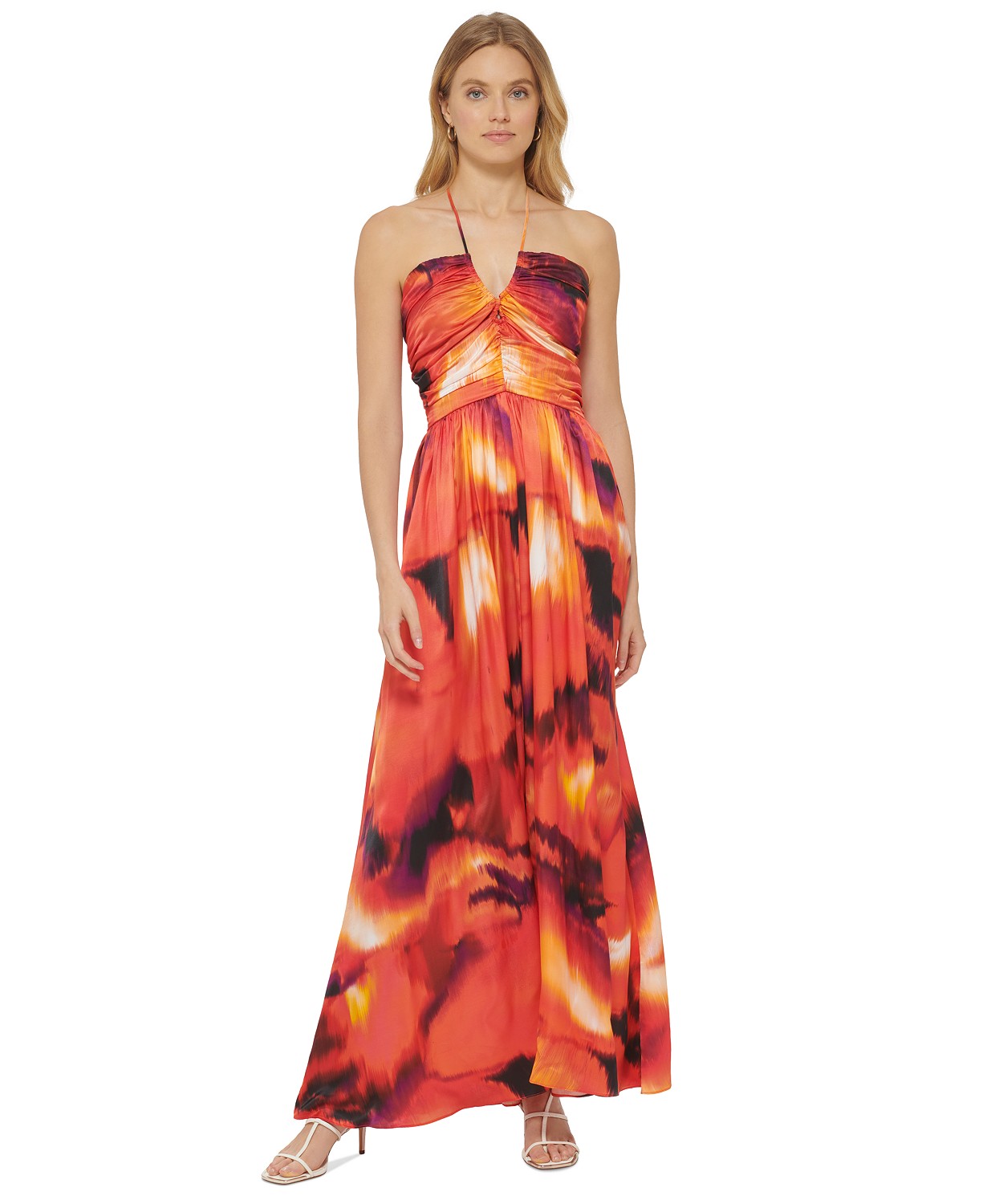 Womens Printed Sleeveless Halter Maxi Dress