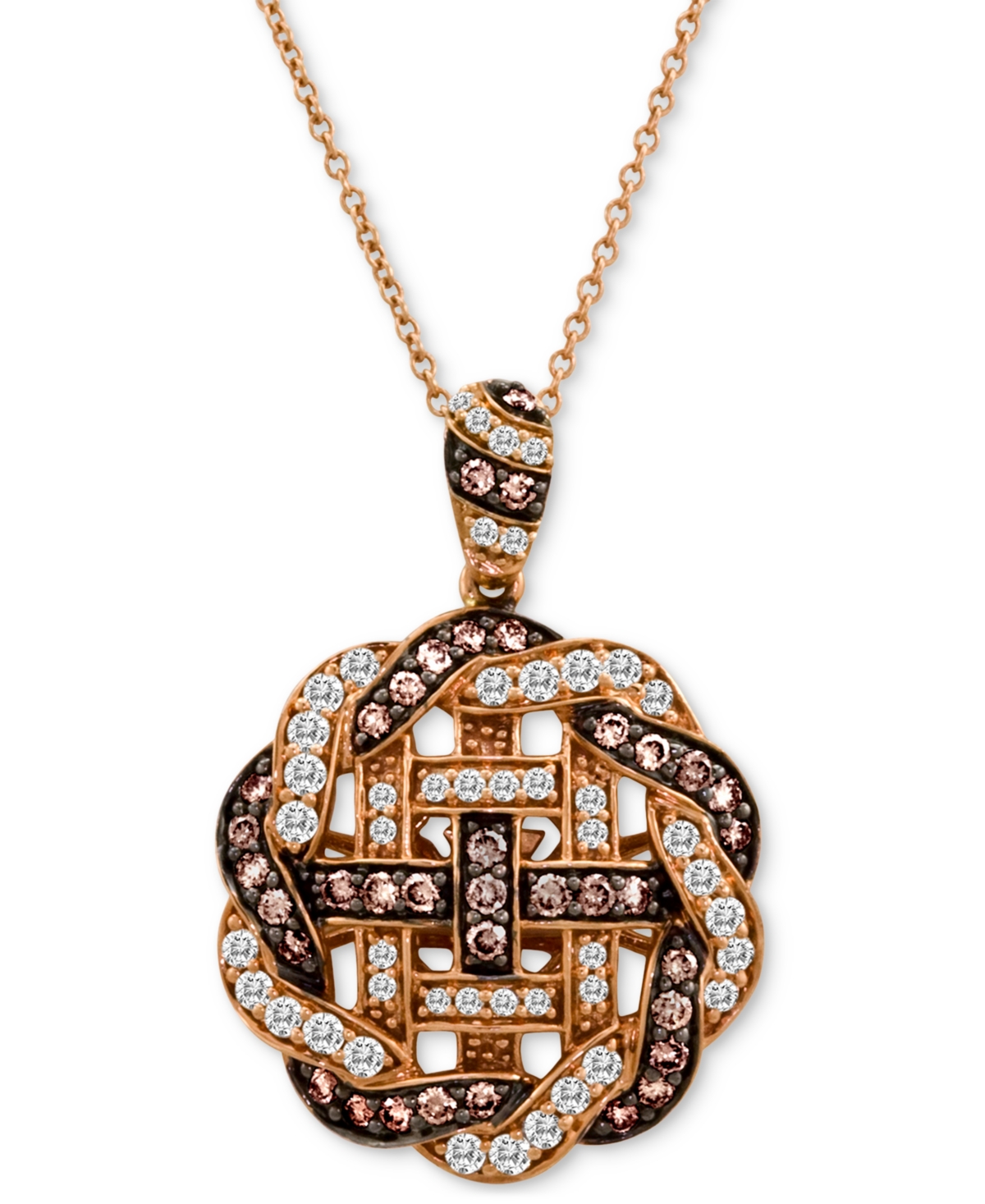 Le Vian Chocolate Diamond (5/8 ct. t.w.) & Vanilla Diamond (1/2 ct. t.w.) Interwoven 18" Pendant Necklace in 14k Rose Gold