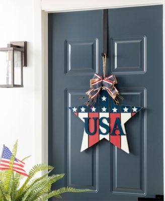 19.25" L Patriotic, Americana Wooden Star Door Hanger
