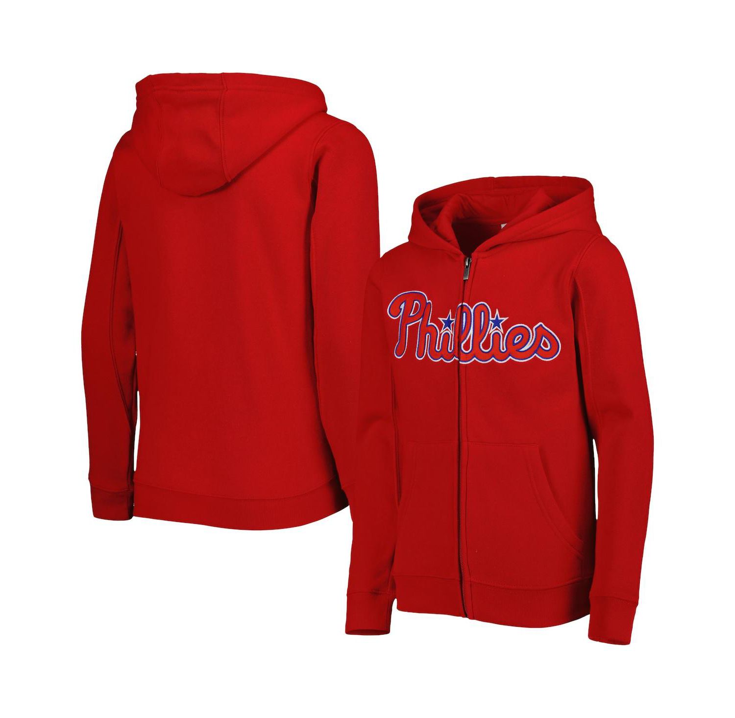 Big Boys Red Philadelphia Phillies Wordmark Full-Zip Fleece Hoodie