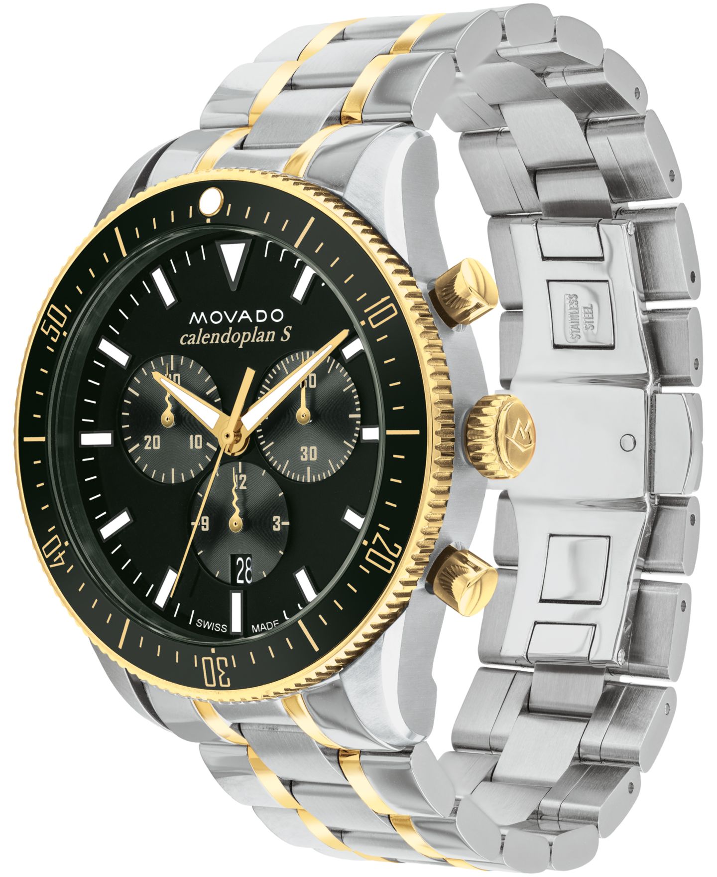 Мужские часы Movado Calendoplan S, швейцарский кварцевый хронограф, двухцветные, 42 мм — фото 2