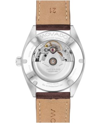 Men's Datron Automatic Swiss Automatic Brown Leather Strap Watch 40mm