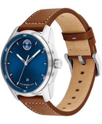 Men's Bold Verso Swiss Quartz Cognac Leather Strap Watch 42mm