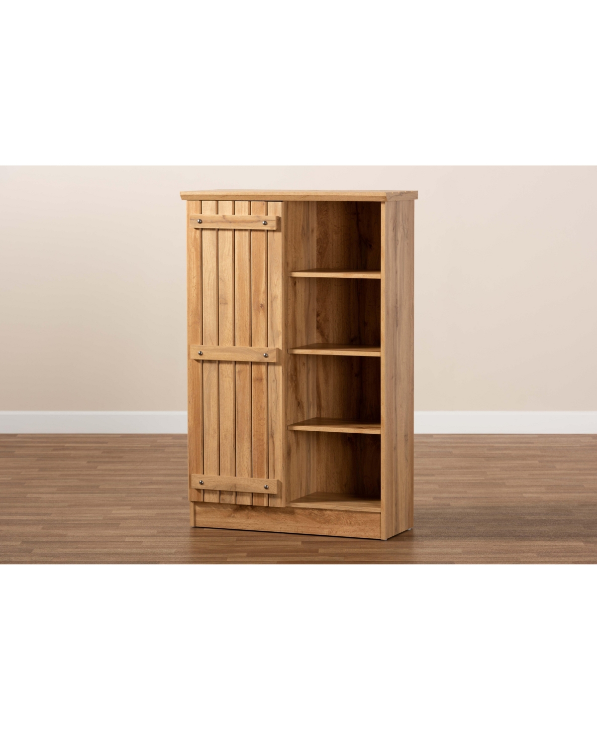Baxton Studio Eren Modern and Contemporary Farmhouse Natural Finished Wood 1-Door Shoe Cabinet