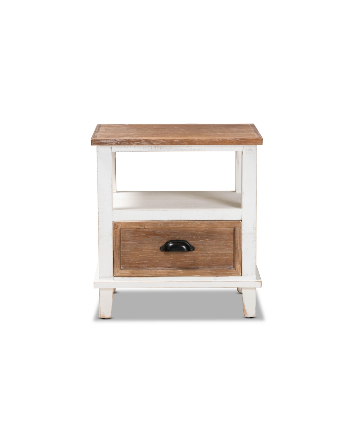 Baxton Studio Glynn Rustic Farmhouse Weathered 20.3" Two-tone And Finished Wood 1-drawer Nightstand In White,oak Brown