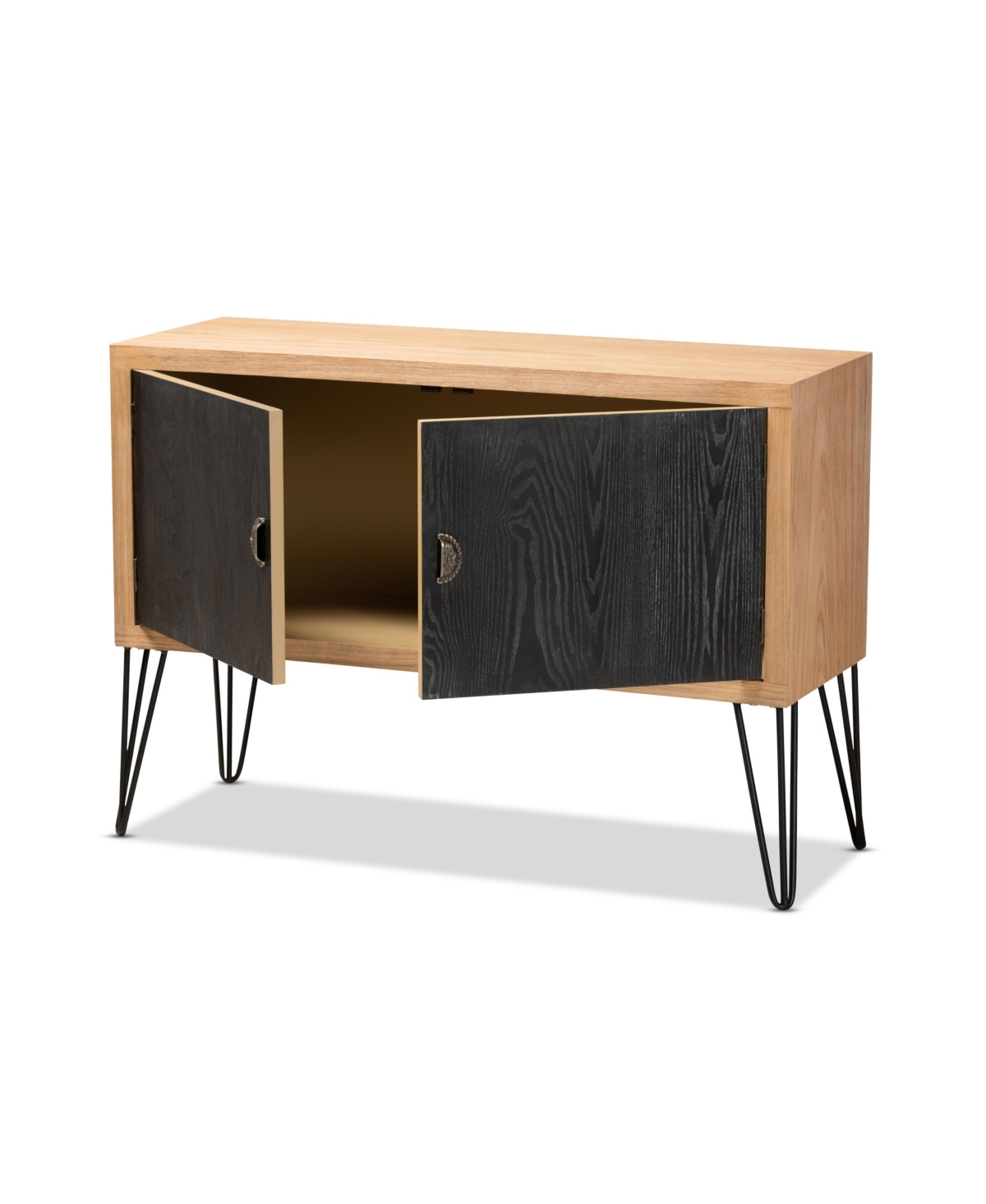 Baxton Studio Denali Modern And Contemporary 41.7" Two-tone And Finished Wood And Metal Storage Cabinet In Black,walnut