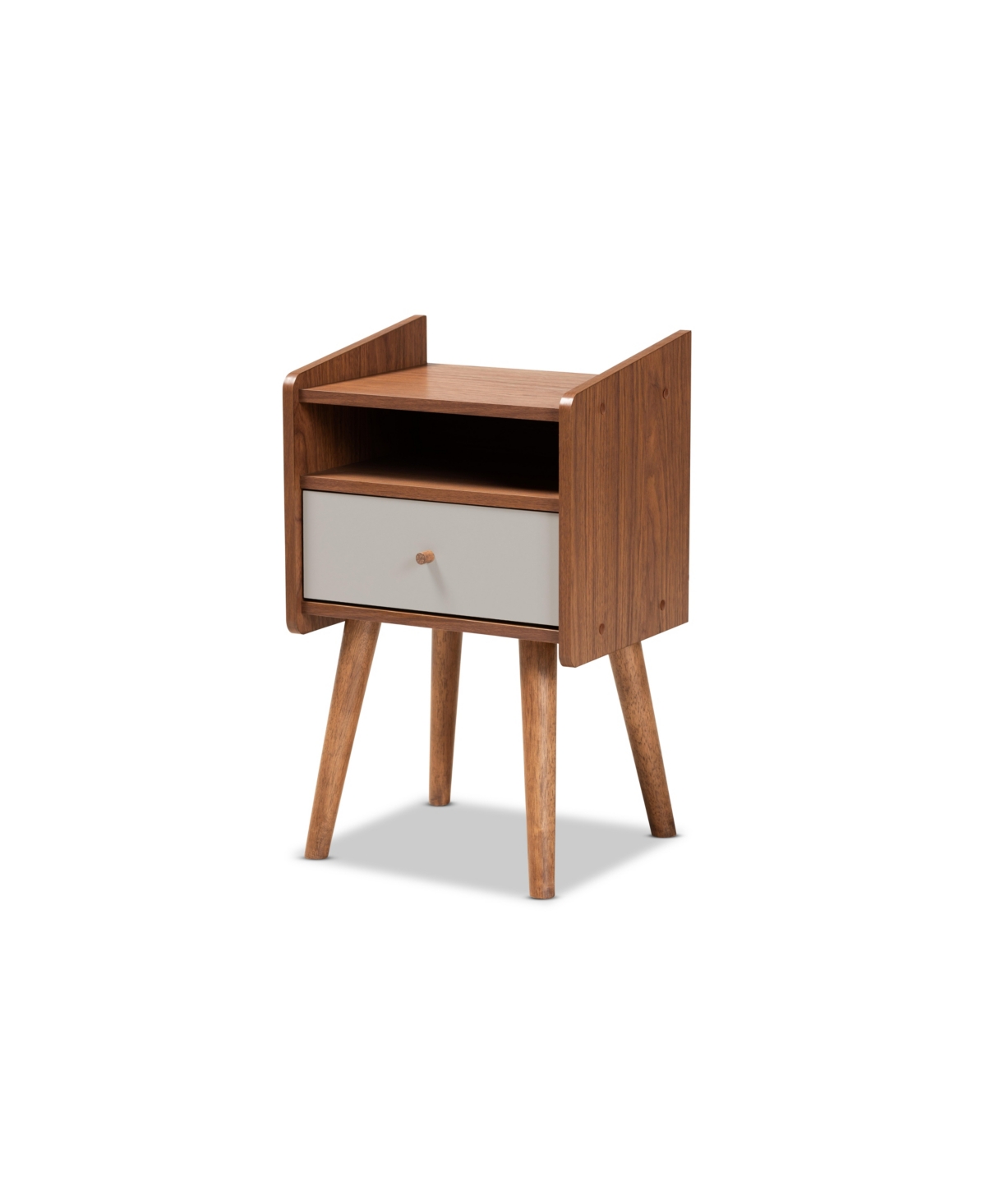 Baxton Studio Elario Mid-century Modern 25" Two-tone And Finished Wood 1-drawer Nightstand In Gray,walnut Brown