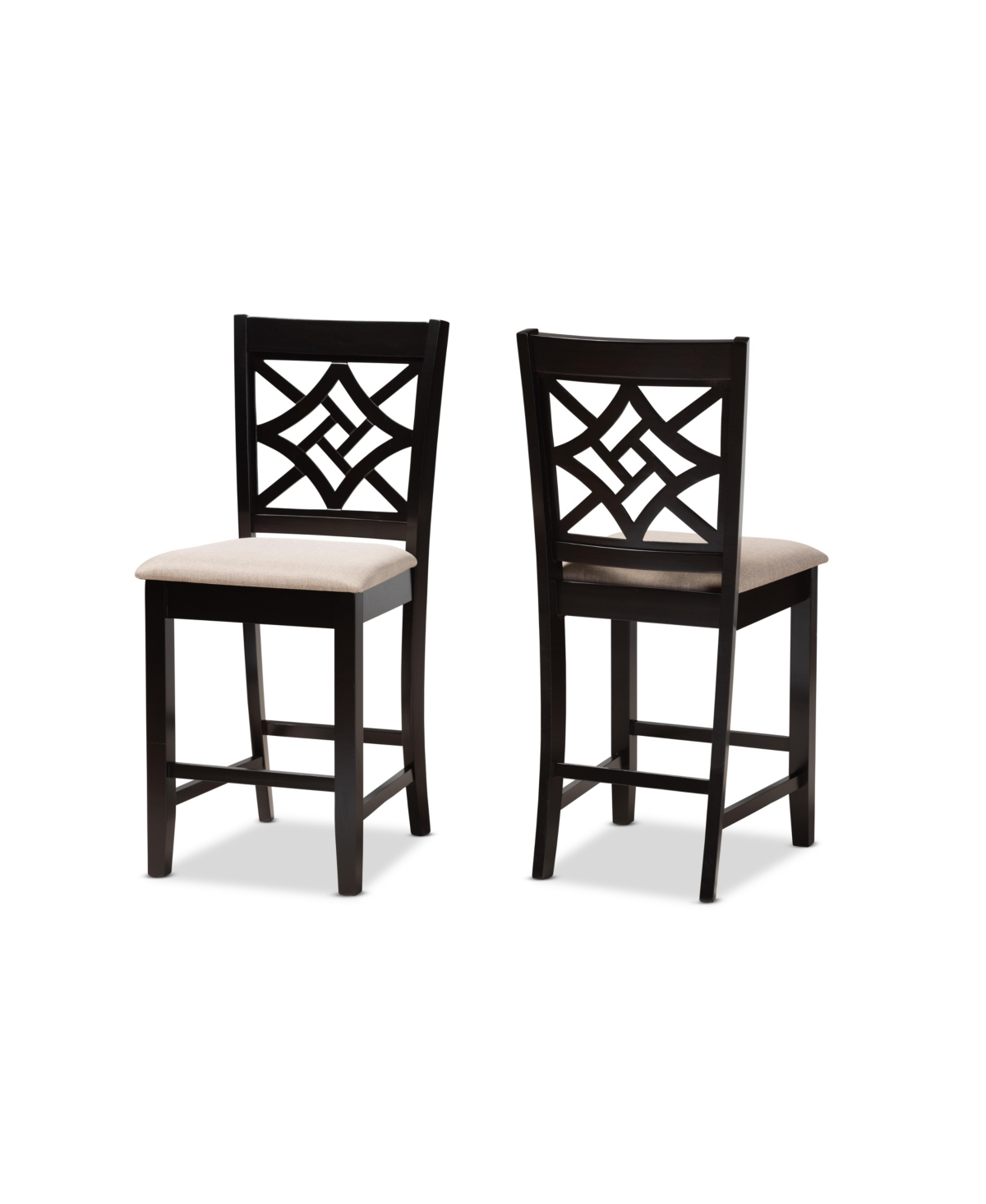 Baxton Studio Nicolette Modern And Contemporary 2-piece Fabric Upholstered And Finished Wood Counter Stool Set In Sand/dark Brown