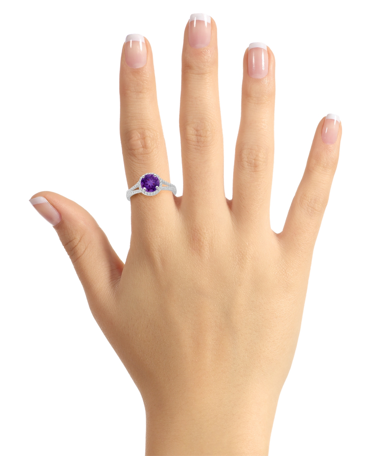 Amethyst (1-1/4 ct. t.w.) & Diamond (1/4 Halo Split Shank Ring Sterling Silver (Also Citrine, Garnet, Peridot, Blue Topaz)