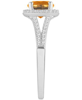 Amethyst (1-1/4 ct. t.w.) & Diamond (1/4 ct. t.w.) Halo Split Shank Ring in Sterling Silver (Also in Citrine, Garnet, Peridot, & Blue Topaz)