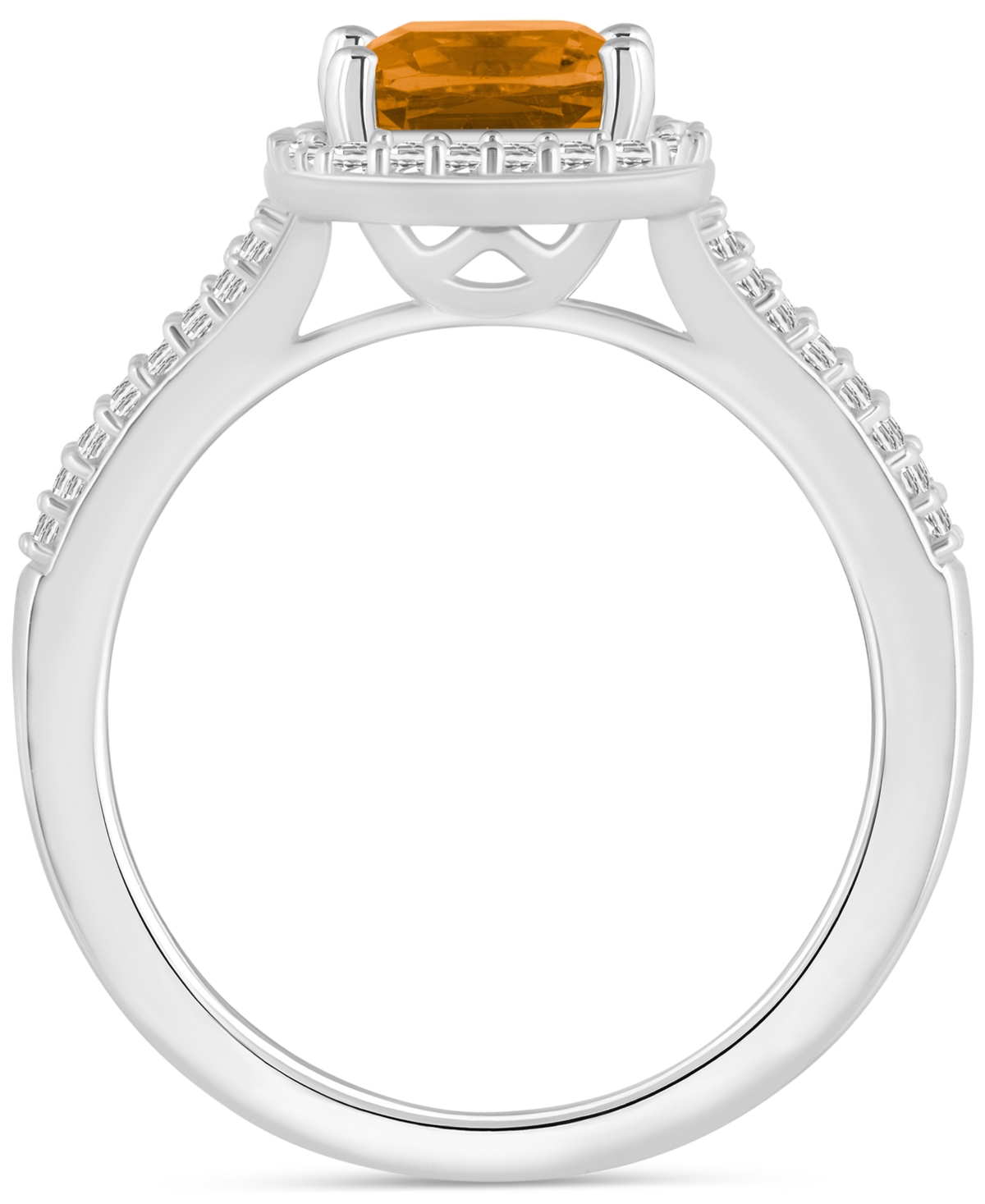 Amethyst (1-1/2 ct. t.w.) & Diamond (1/4 ct. t.w.) Cushion Halo Split Shank Ring in Sterling Silver (Also  Garnet, Peridot, & Blue Topaz)