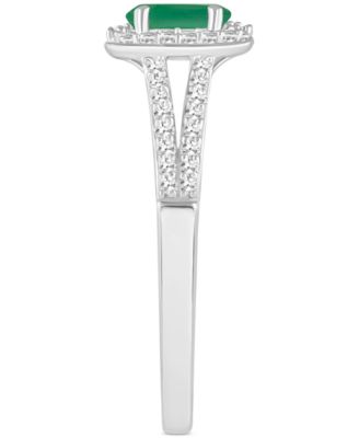 Sapphire (5/8 ct. t.w.) & Diamond (1/4 ct. t.w.) Oval Halo Split Shank Ring in Sterling Silver (Also in Ruby & Emerald)