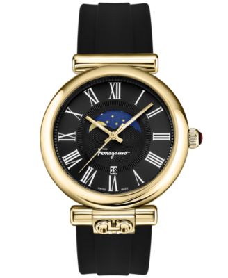 Ferragamo - Men's Swiss Ora Moonphase Black Silicone Strap Watch 40mm